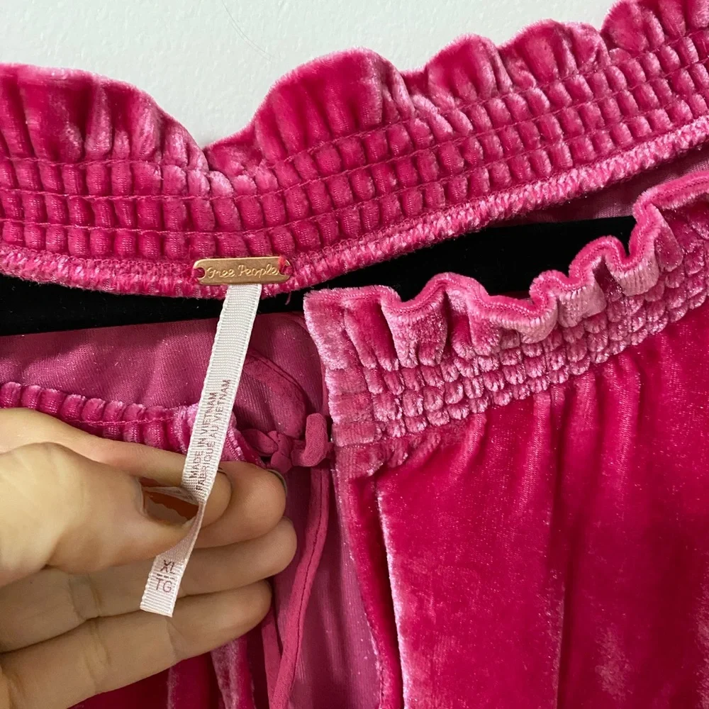Free People Pink Velvet‎ Blouse Teresa Boho Festival XL Crop Bubble - Picture 5 of 10
